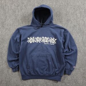 CHAMPION HIBISCUS PRINT COTTON BLEND HOODIE NAVY BLUE SCREEN PRINT